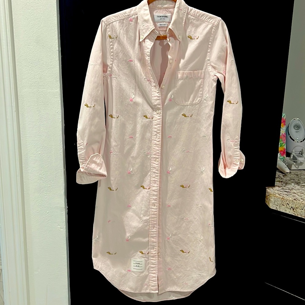 Thom Browne Light Pink Embroidered Shirt Dress